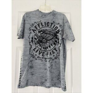 Affliction Y2K T-Shirt Mens L Gray Skull Graphic Live Fast Side Stitching